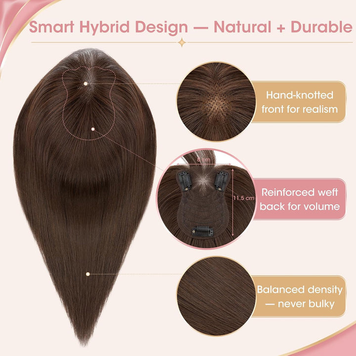 Silk-co Hair Topper Echthaar, 8x11.5cm handgebunden Basis Toupet Damen, Clip in Haarteile mit Spitze