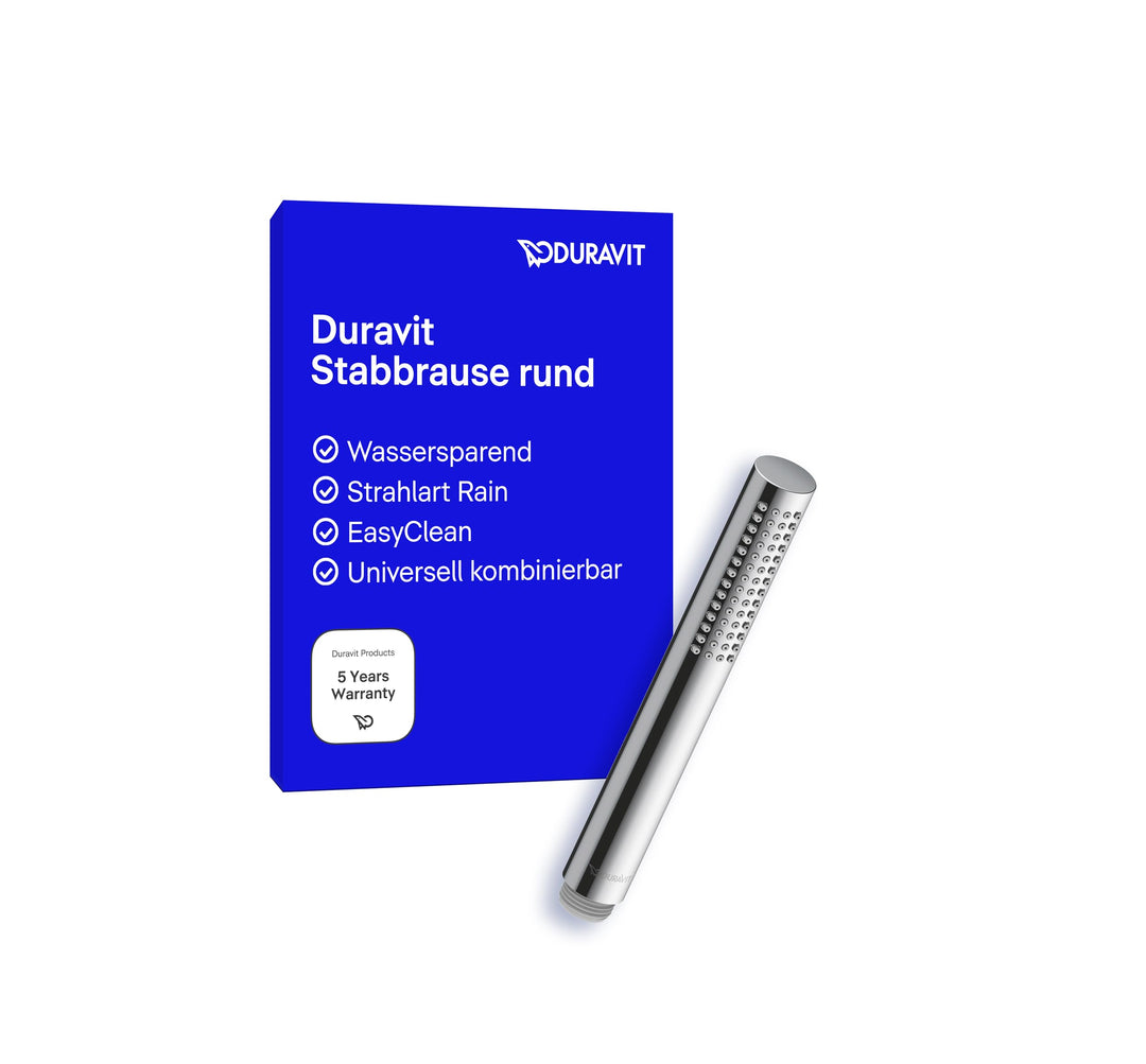Duravit wassersparende Stabbrause, Duschkopf mit Strahlart Rain, Duschbrause rund, Handbrause mit wa