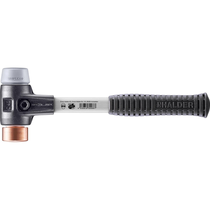 SIMPLEX-Schonhammer, TPE-mid/Kupfer; mit verstärktem Tempergussgehäuse und Fiberglasstiel | D=40 mm