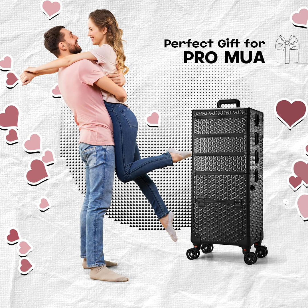 Kosmetik Trolley 5 in 1 Kosmetikkoffer Trolley Make up Koffer Gross Friseurkoffer mit Rollen Schmink