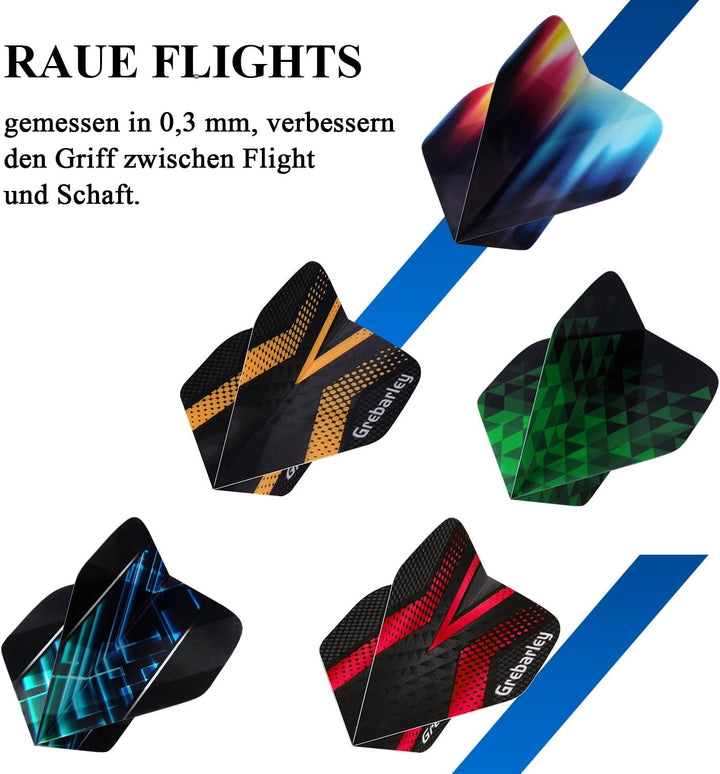 Grebarley Dartpfeile mit Metallspitze,12 Stück Profi Steeldarts 18 Aluminium Schaft mit 9 Flights 20