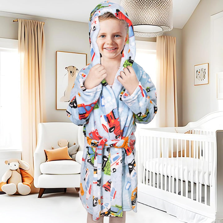 Bademantel für Kinder Mädchen Jungen Fleece Kinderbademantel mit Kapuze, Flanell Flauschig Morgenman