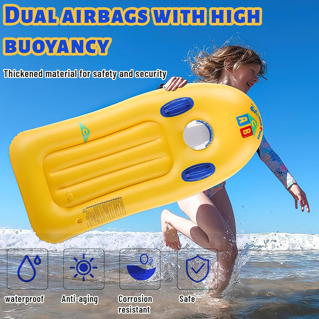 Schwimmbrett Bodyboard Aufblasbar, dellyy 110 x 48cm Surfbrett Bodyboard mit Griffen, Schwimmhilfe A
