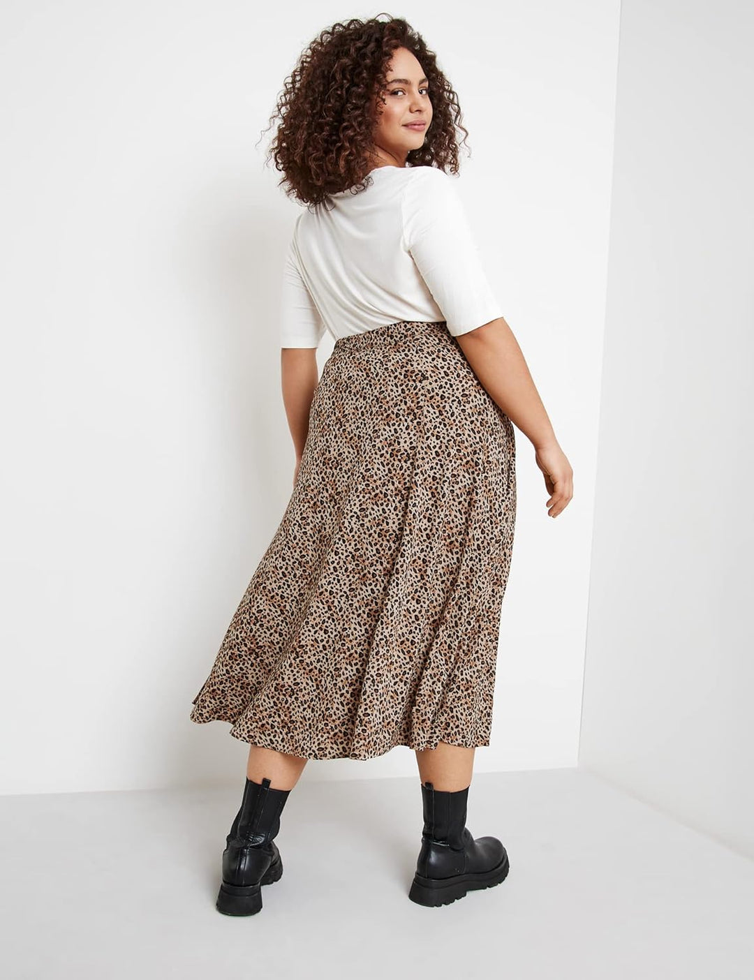 Samoon Damen Midirock mit Knoten-Detail aus EcoVero Viskose Animal-Print wadenlang 56 Light Tannin B