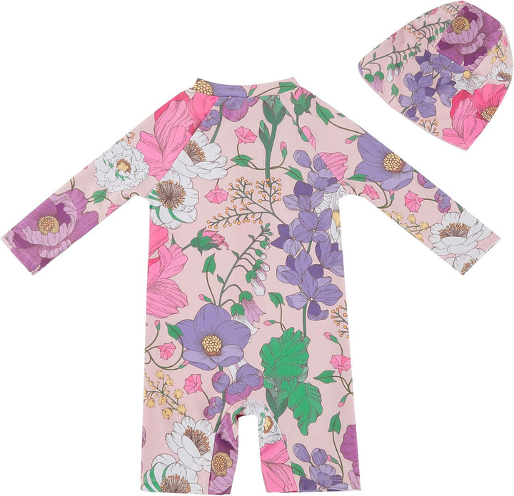 UMELOK Baby Badebekleidung Mädchen Badeanzug mit Sonnenhut UV Schutz 3-6 Monate Helle Blume, 3-6 Mon