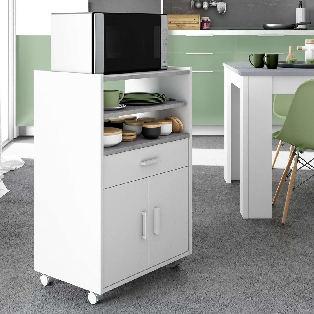 Habitdesign Beistellschrank für Küche mit Rollen, Mikrowelle, Schrank mit 1 Schublade und 2 Türen, A