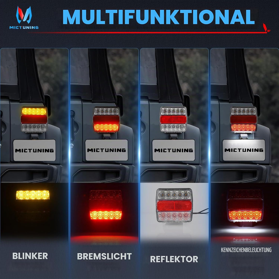 MICTUNING 12V 2pcs Rückleuchten für Anhänger mit Magnet 7,5M Kabel und 7 Polig Stecker, Traktor Rück