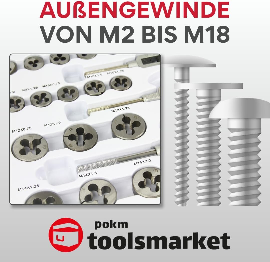 Set 110-tlg Gewindeschneider + Gewindebohrer | Metrisch | M2–M18 | 0,4-2mm | Innen- & Aussengewinde