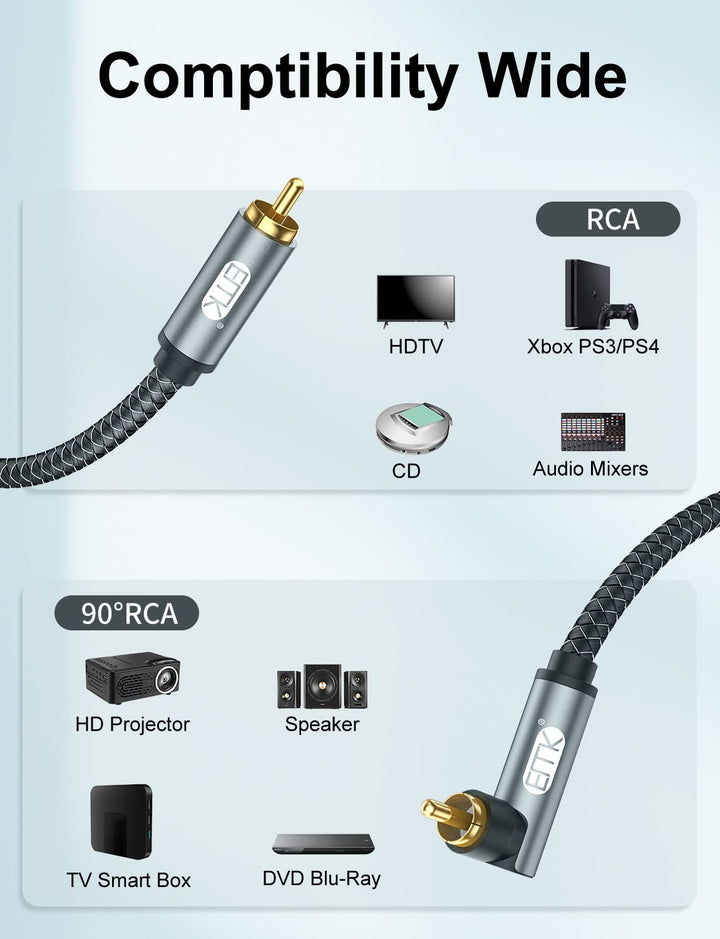 EMK Subwoofer Kabel 90 Grad & Koaxialkabel Digital Audio - 2m 2er-Pack, doppelt geschirmt mit Goldko