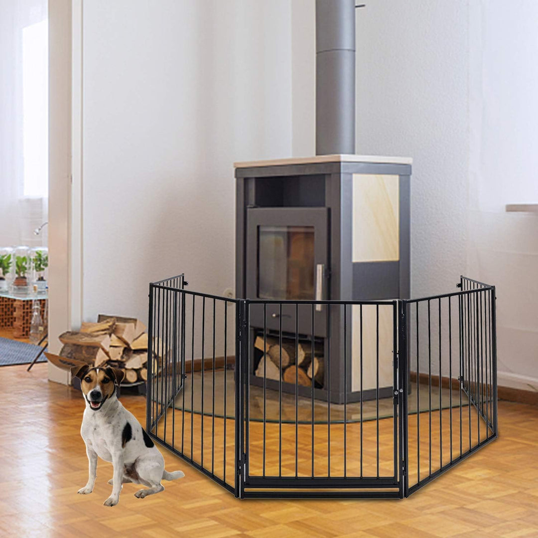 Eulenke Kaminschutzgitter mit Tür Metall 304cm Absperrgitter für Kinder, Ofenschutzgitter Laufstall