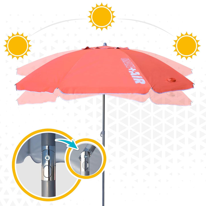 AKTIVE 62245 – Windfester Strandschirm mit UV50-Schutz Koralle | Masse Ø220 cm, höhenverstellbar | W