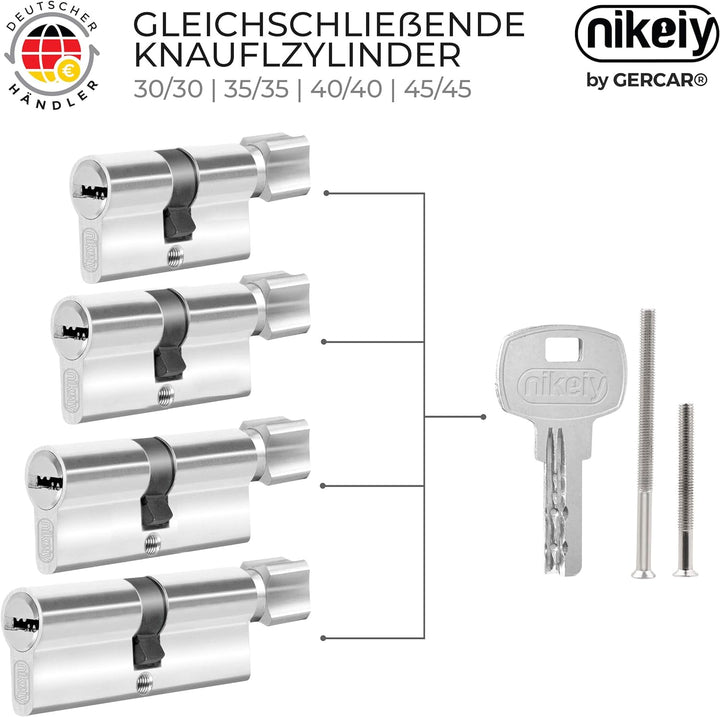 GERCAR Knaufzylinder 30/30 Schliesszylinder 4er Set Gleichschliessend Zylinderschloss Türschloss - i