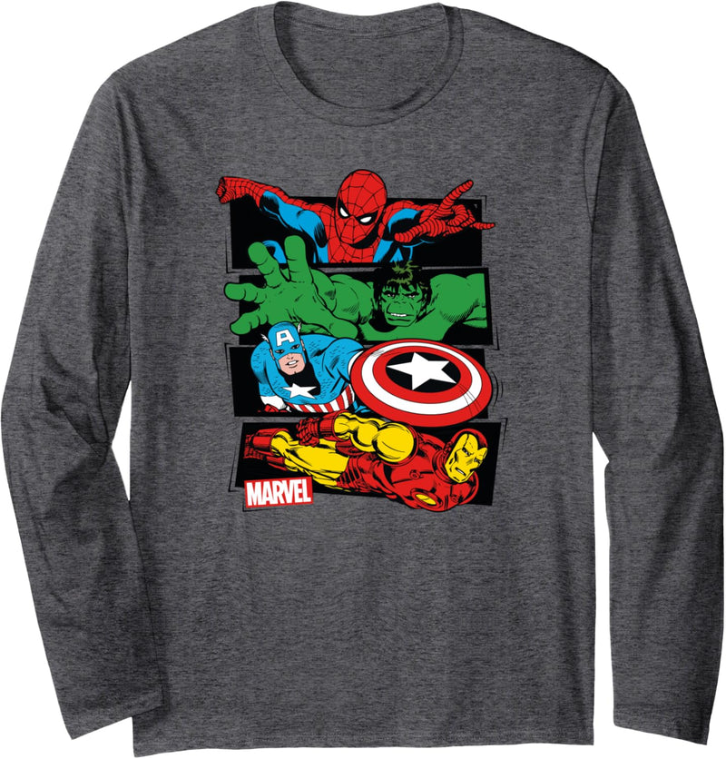 Marvel Spider-Man, Hulk, Captain America, Iron Man Panels Langarmshirt