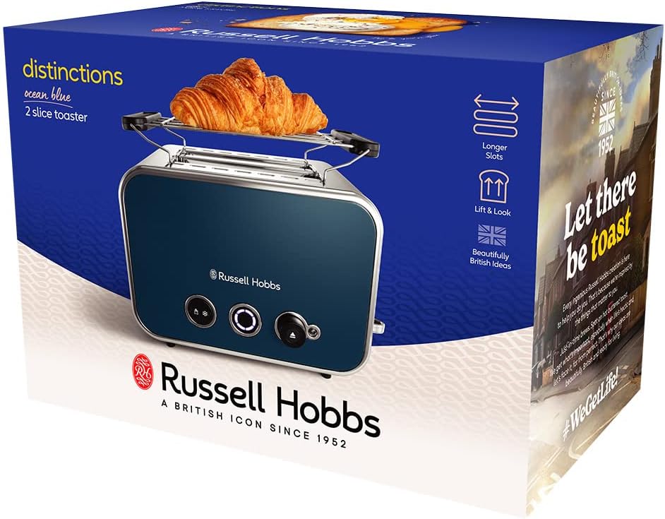 Russell Hobbs Toaster [für 2 Scheiben] Distinctions Edelstahl Ocean Blue (extra breite Toastschlitze