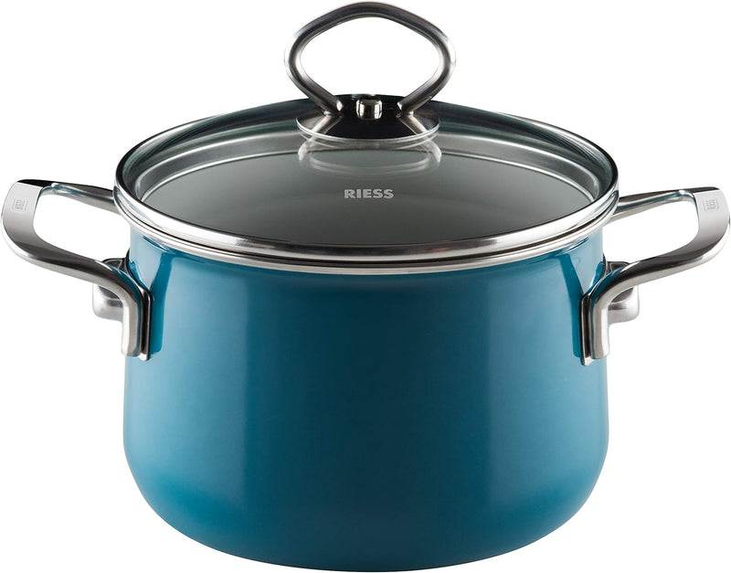 Riess, 0701-010, Fleischtopf mit Glasdeckel, NOUVELLE-AQUAMARIN EXTRA STARK, Durchmessser 16 cm, Höh