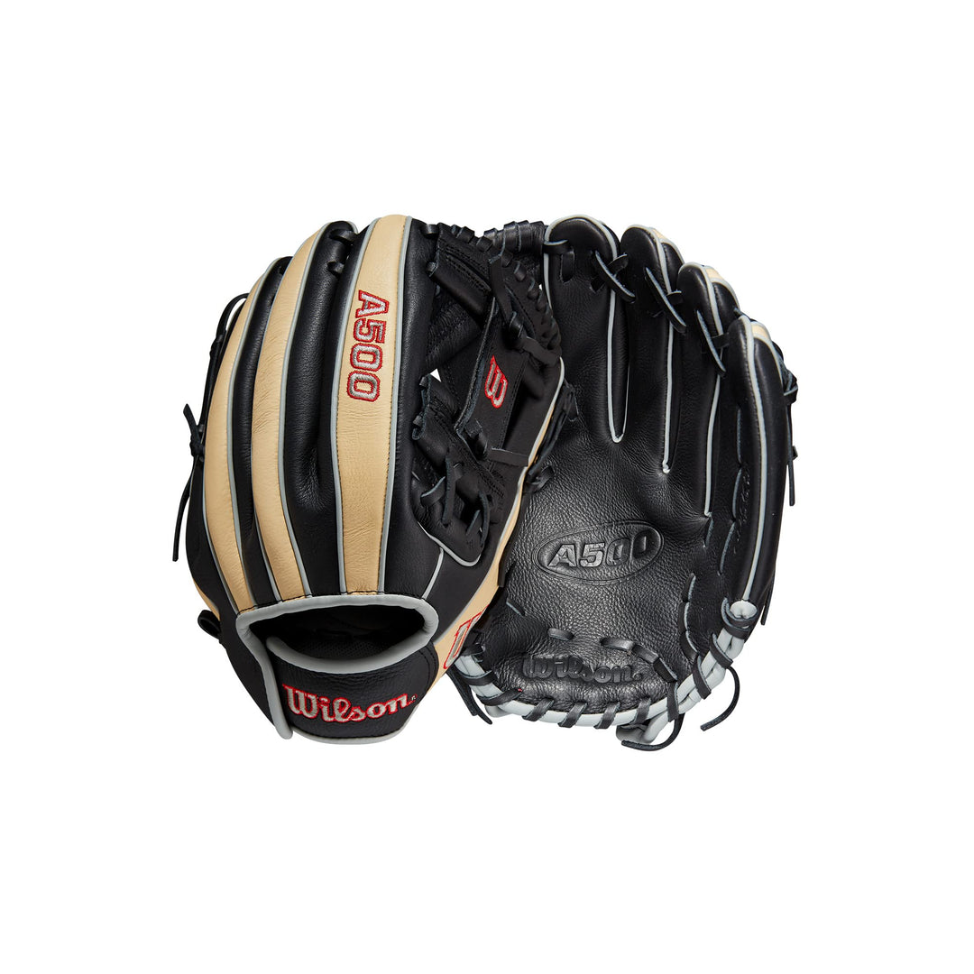 WILSON 2023 A500 Jugend-Baseballhandschuh Schwarz/Blond/Rot 11.5" Rechte Hand Wurf, Schwarz/Blond/Ro