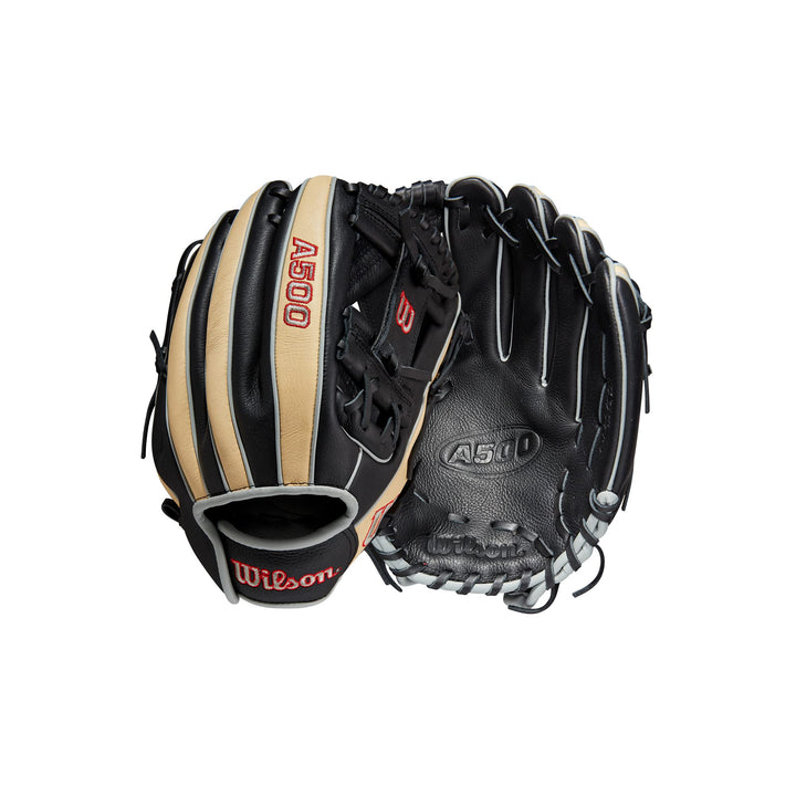 WILSON 2023 A500 Jugend-Baseballhandschuh Schwarz/Blond/Rot 11.5" Rechte Hand Wurf, Schwarz/Blond/Ro