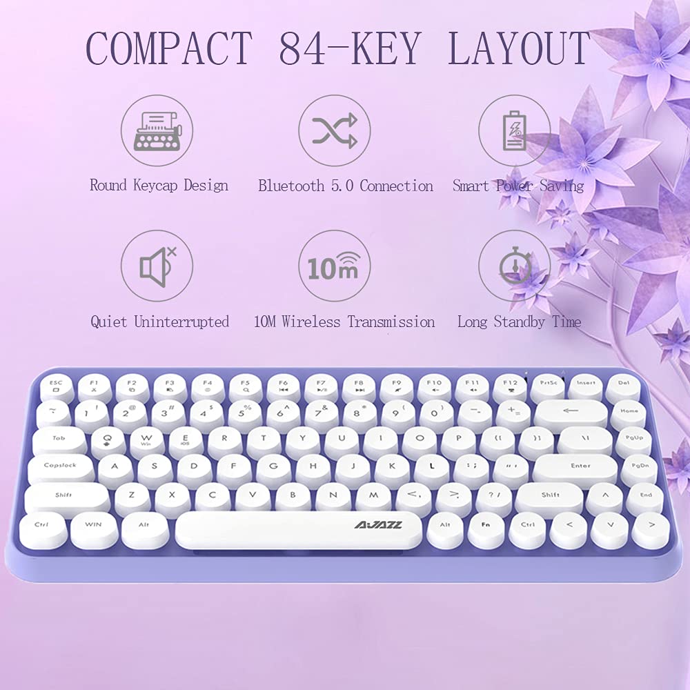 FELiCON 308i Kabellose Retro Tastatur, Bluetooth Silent Cute Computer Tastatur mit Runder Punk Taste