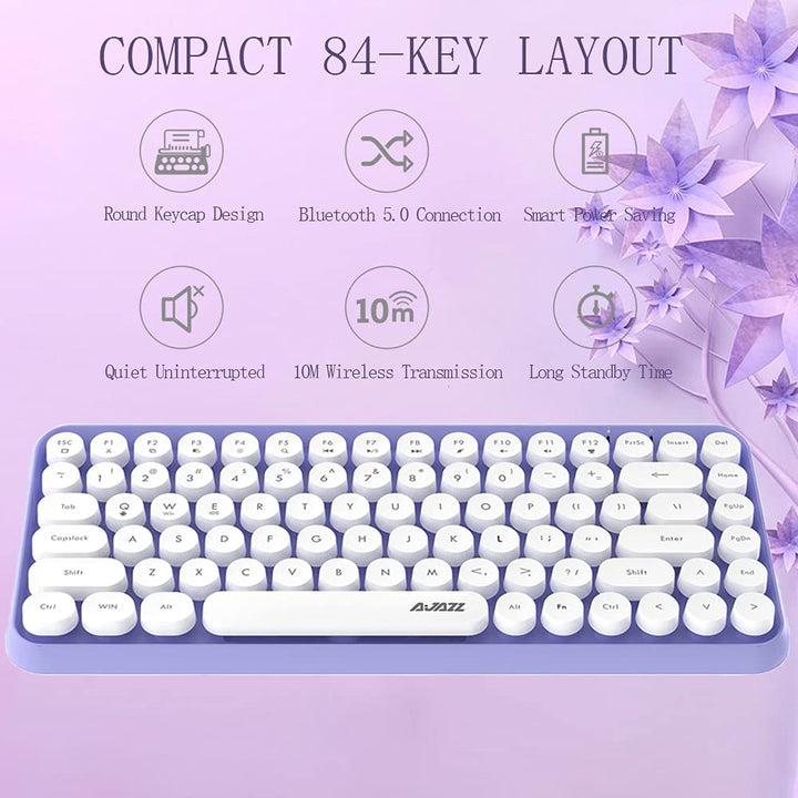 FELiCON 308i Kabellose Retro Tastatur, Bluetooth Silent Cute Computer Tastatur mit Runder Punk Taste