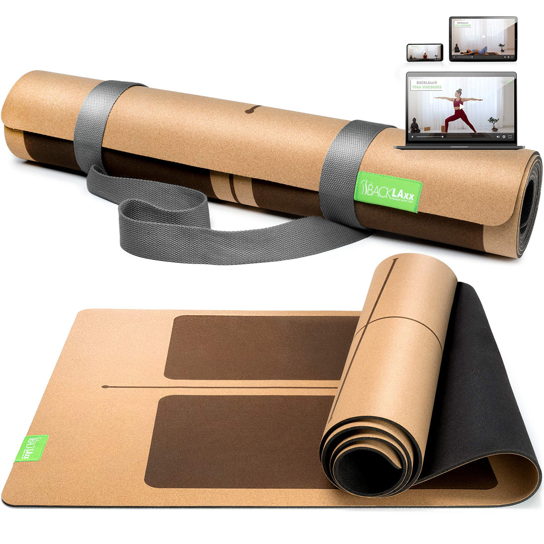 BACKLAXX® Yogamatte Kork mit Naturkautschuk | FAZ Testsieger 2026 | Yoga Matte Kork nachhaltig | Sch