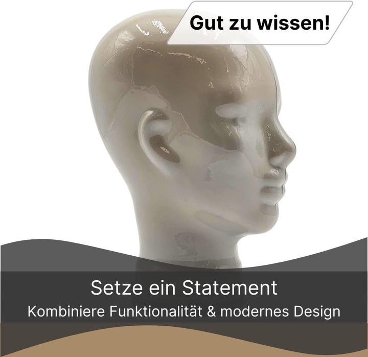 Glaskopf Ständer für Kopfhörer, Headset & VR-Brille – Dekorativer Kopf aus Glas – Design Kopfhörerha