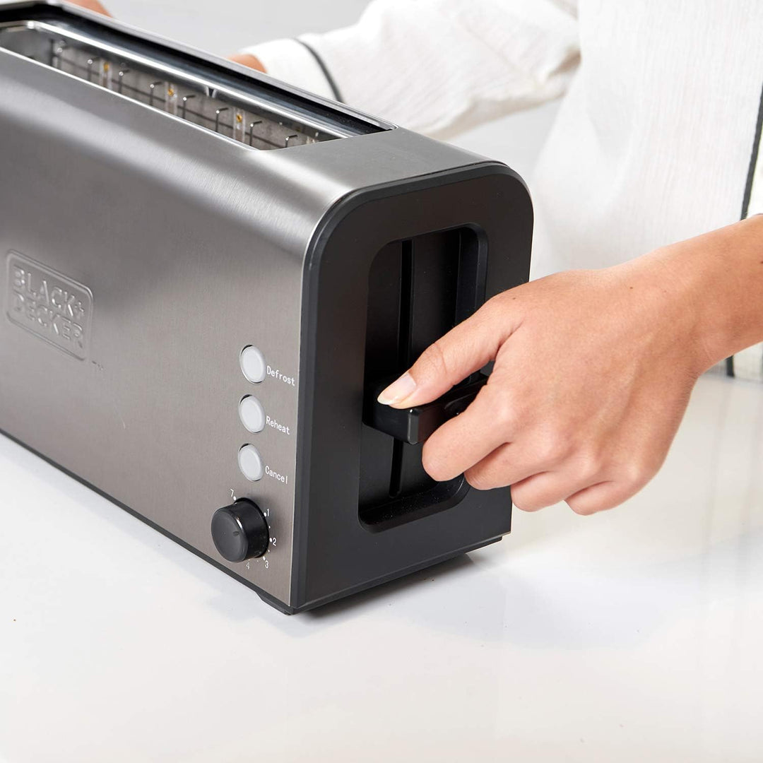 BLACK+DECKER BXTO1000E - 1000W Toaster aus Edelstahl mit extra langem und extra breitem Schlitz, 7 T