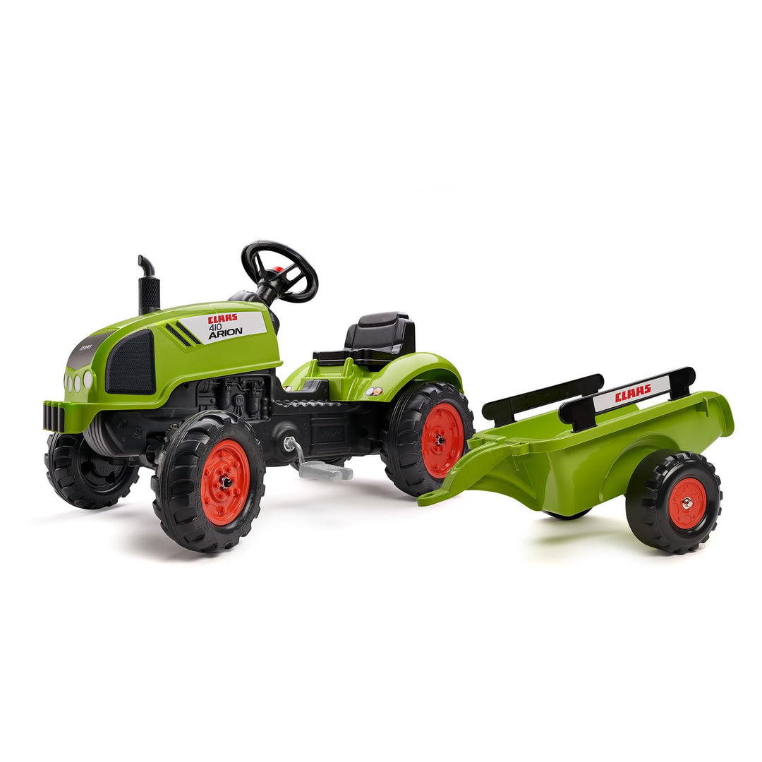 Falk Claas Trettraktor mit Anhänger für Kinder ab 2 Jahren I Traktor mit Lenkrad mit Hupe in Khaki g