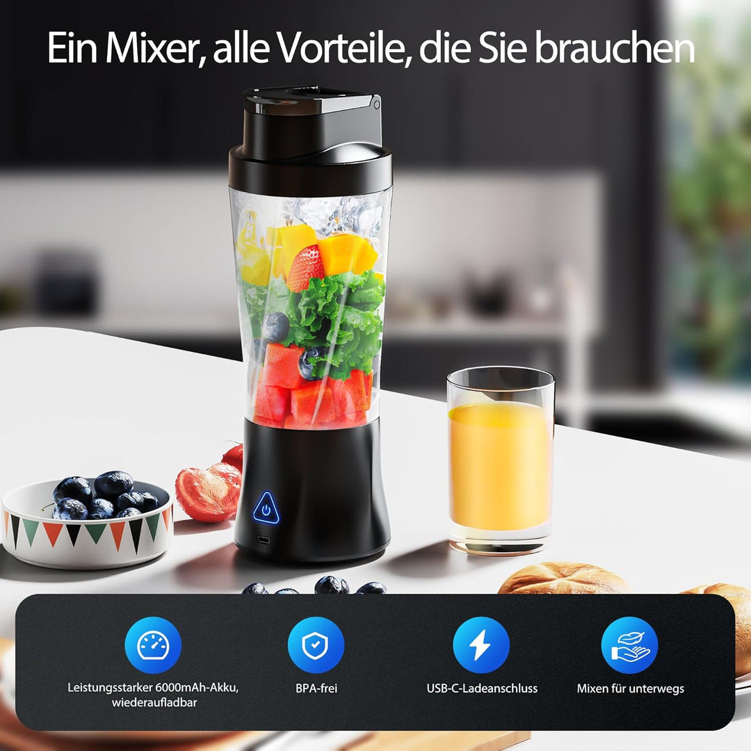 Smoothie Maker to go/Tragbarer Mixer/Blender/Smoothie Maker,700ml Becher,6000 mAh Batterie,Leistungs