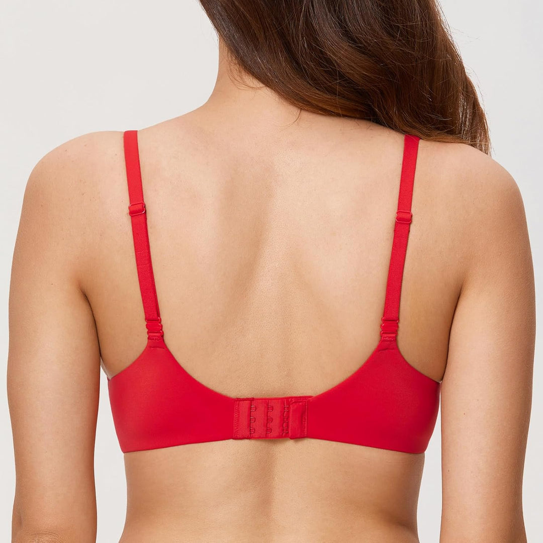 DOBREVA BH Damen ohne Bügel Push Up BHS Soft T Shirt Gepolstert Bustier Nahtlose Sleep 70A Tiefrot,
