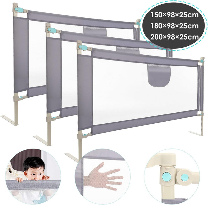 Rausfallschutz – Bettschutzgitter 180 cm Dunkelgrau – Bettgitter höhenverstellbar 69-98 cm – Bettumr