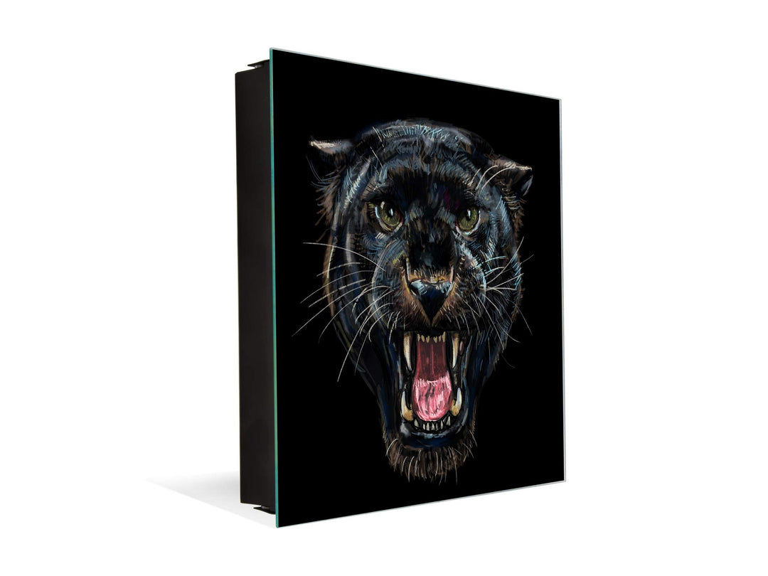 Schlüsselkasten zur Wandmontage mit dekorativer Magnettafel K02 Schwarzer Panther Rechte Öffnung Sch