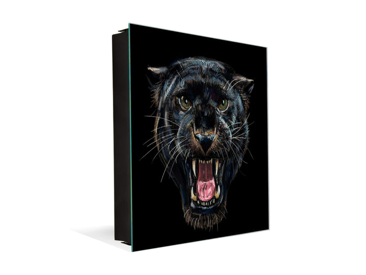 Schlüsselkasten zur Wandmontage mit dekorativer Magnettafel K02 Schwarzer Panther Rechte Öffnung Sch