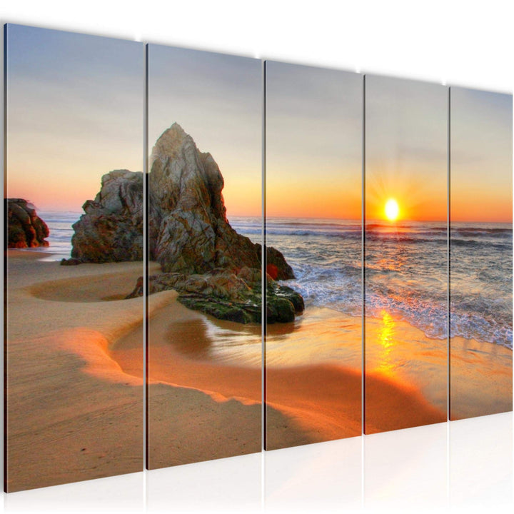 Runa Art Wandbild XXL Sonnenaufgang Strand Schlafzimmer Wohnzimmer 200 x 80 cm Orange 5 Teilig - Mad