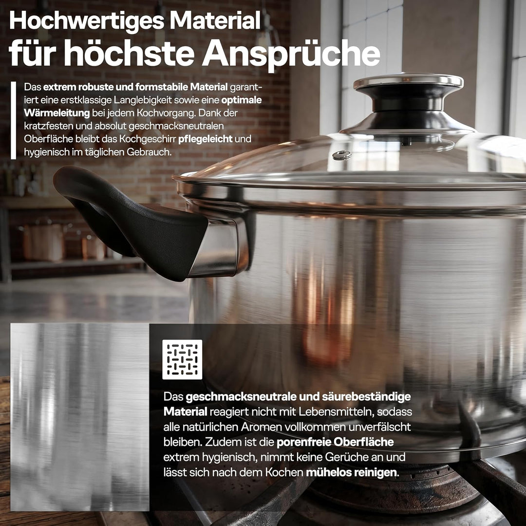 Retoo Topfset Induktion 12-teilig Kochtopf Set mit Glasdeckel Edelstahl Bratpfanne Kühlbleibender Gr