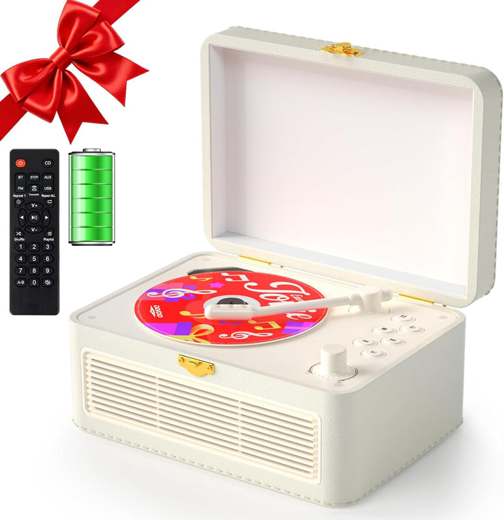 Gueray Tragbarer Bluetooth CD-Player mit Lautsprechern 3600mAh Wiederaufladbarer Vintage CD Spieler