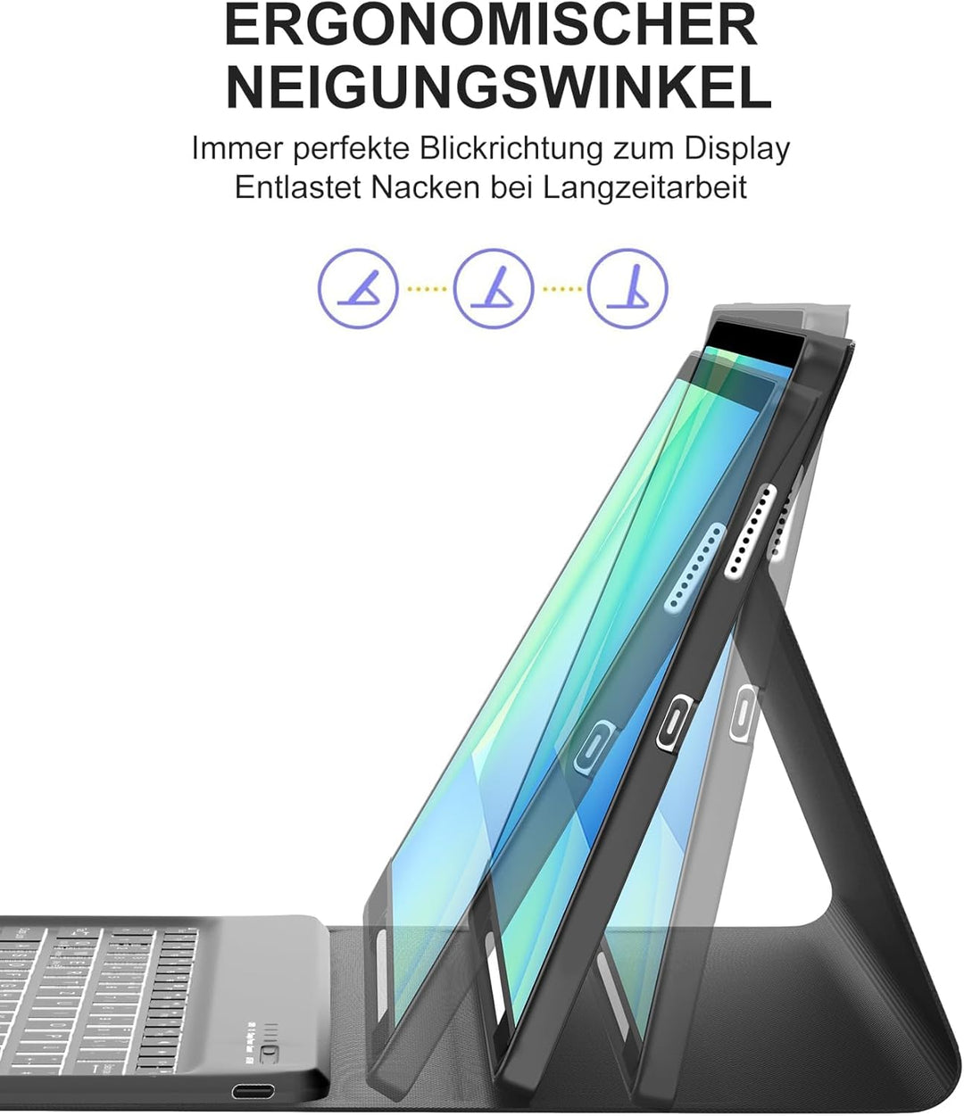 Für Galaxy Tab S10 FE Plus Hülle mit Beleuchteter Tastatur – 7-Farben RGB-Hintergrund, QWERTZ Deutsc