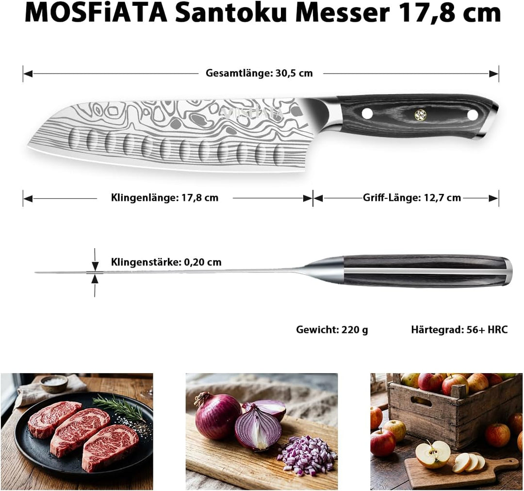 MOSFiATA Kochmesser, Santoku Messer Küchenmesser Profi Chefmesser Allzweckmesser Aus Rostfreiem Stah