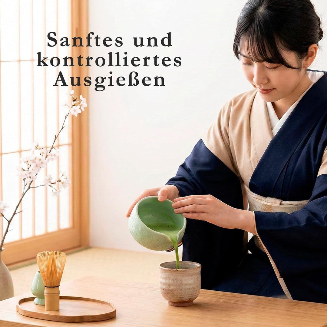 Matcha Set, Keramik Matcha Tee Set Mit Schale, Bambusbesen, Löffel, Sieb, Löffelablage, Besenhalter,