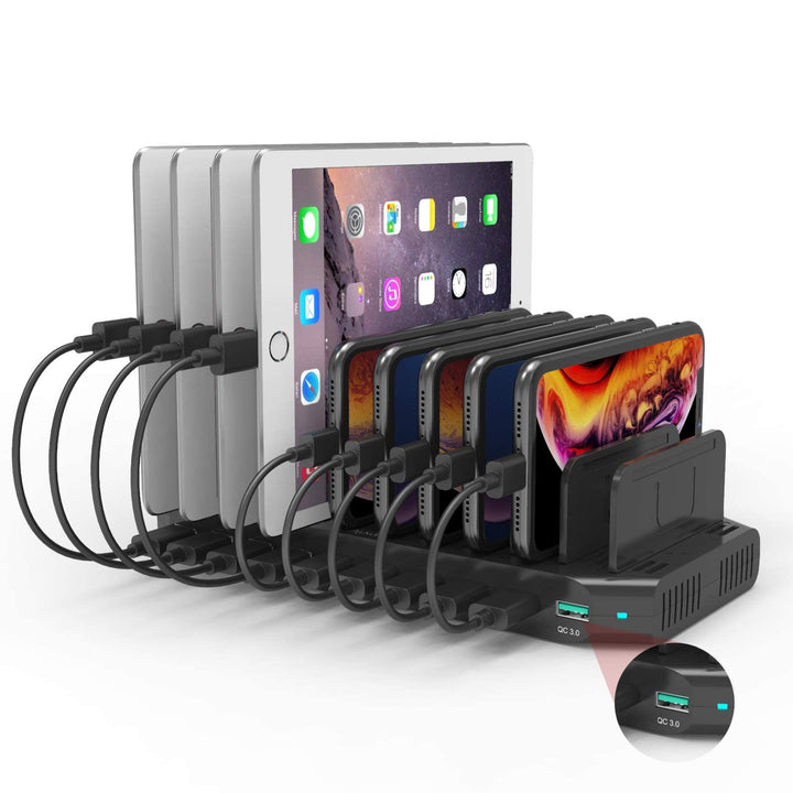 Alxum 60W Multi USB Ladestation 10 Ports mit QC 3.0 Ladestation Mehrere Geräte Schnelles für Mobilte