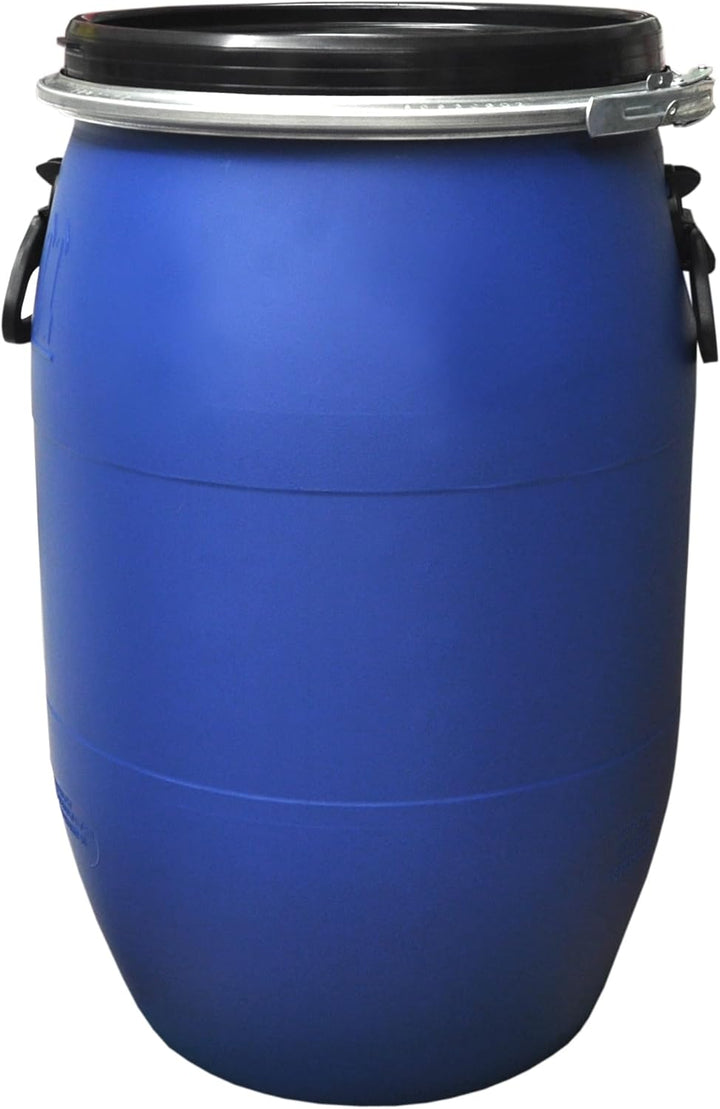 plasteo® Set: 2 x 60 Liter Deckelfass Weithalsfass mit Spannverschluss | Futtertonne | Universalfass
