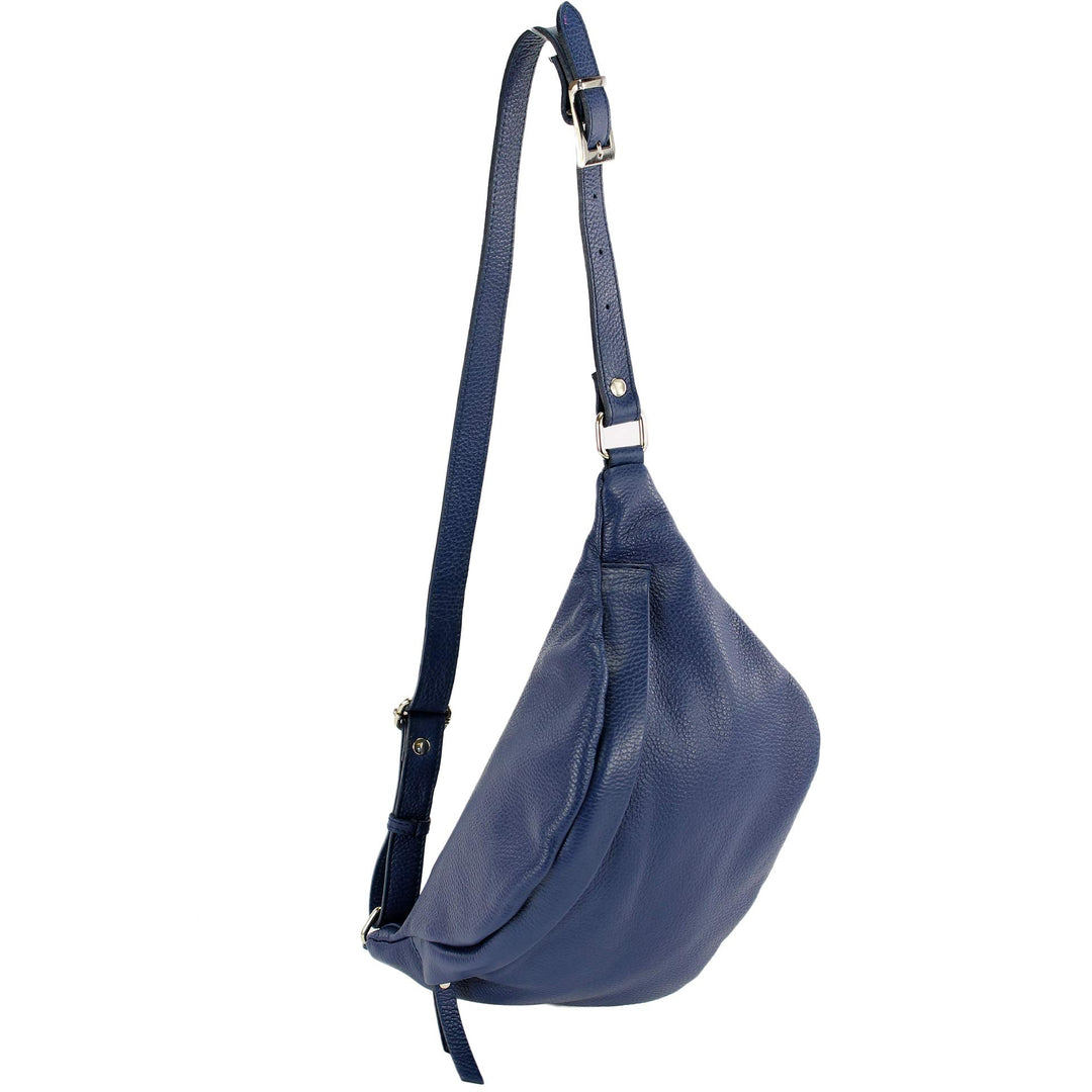modamoda de - T77 - ital. Hüfttasche Bauchtasche Brusttasche Large aus weichem Leder, Farbe:Saphirbl