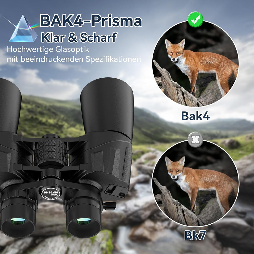MLight 10-30x50 Zoom-Fernglas für Erwachsene, hochauflösendes Fernglas mit BAK4-Prisma, FMC-Vergütun