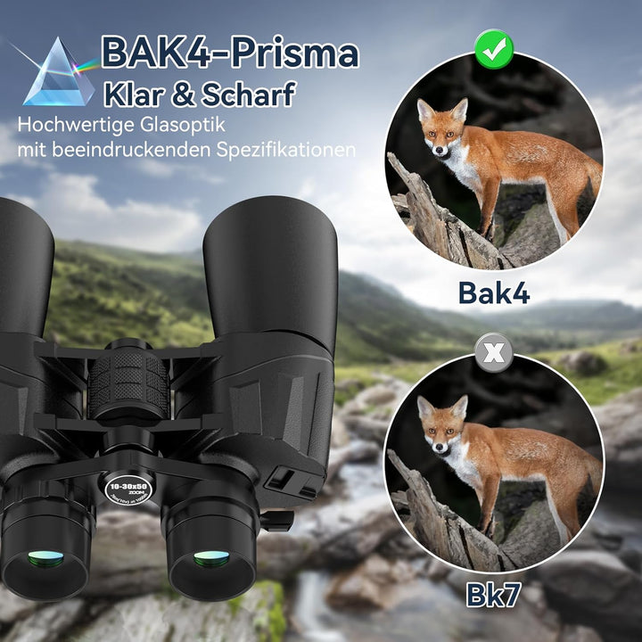 MLight 10-30x50 Zoom-Fernglas für Erwachsene, hochauflösendes Fernglas mit BAK4-Prisma, FMC-Vergütun