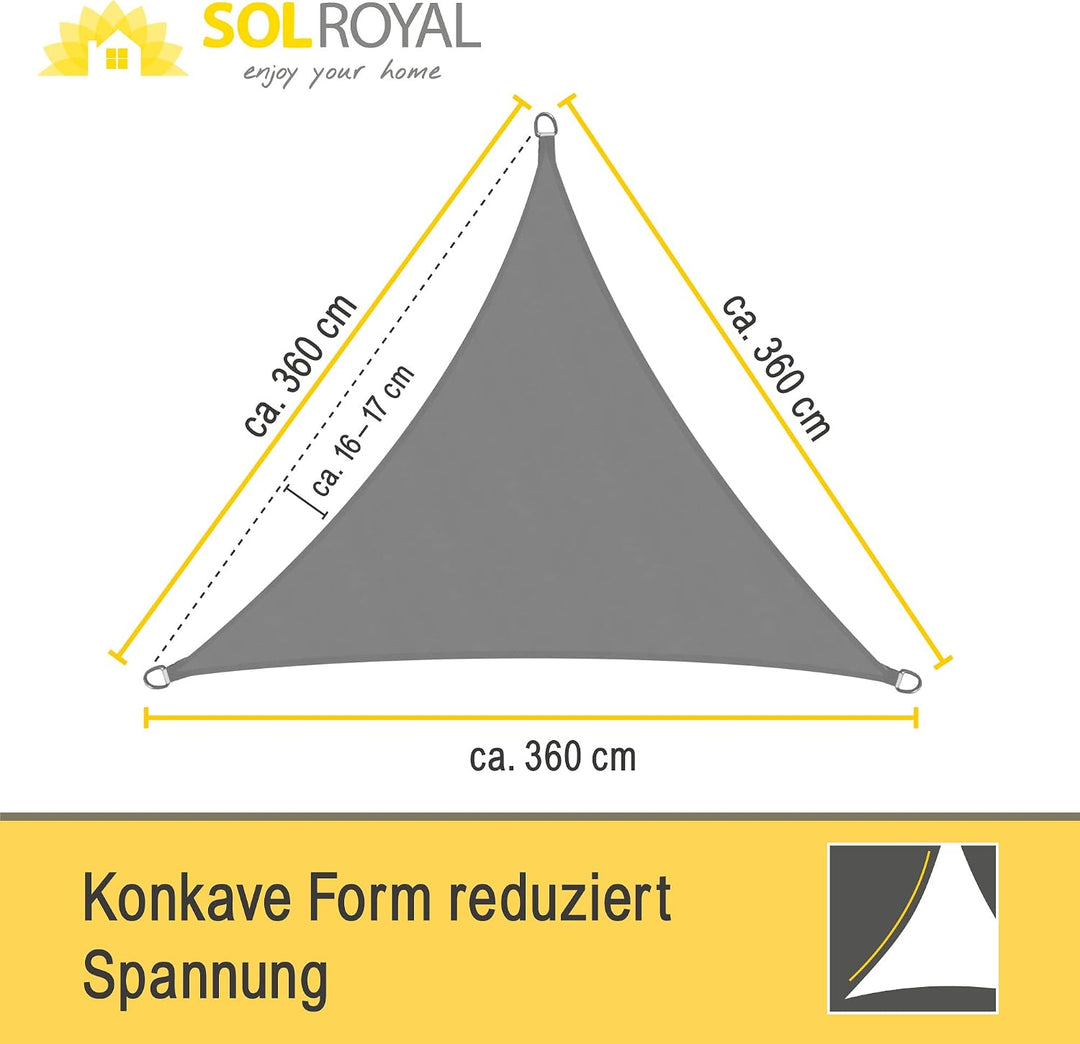 Sol Royal Sonnensegel dreieckig Wasserdicht Terrasse UV Sonnenschutz Segel | 3,6x3,6x3,6m Grau Balko
