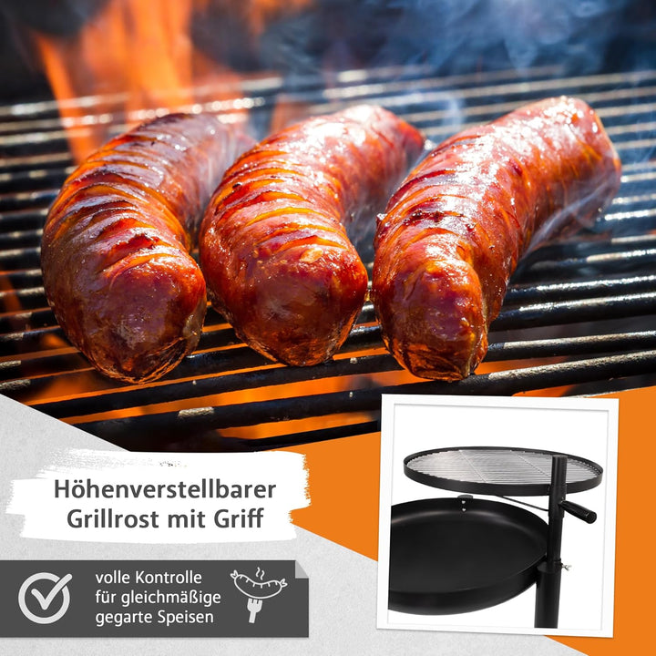 Lemodo Feuerschale mit Grill – Feuerstelle mit schwenkbarem und höhenverstellbarem Grillrost, stabil