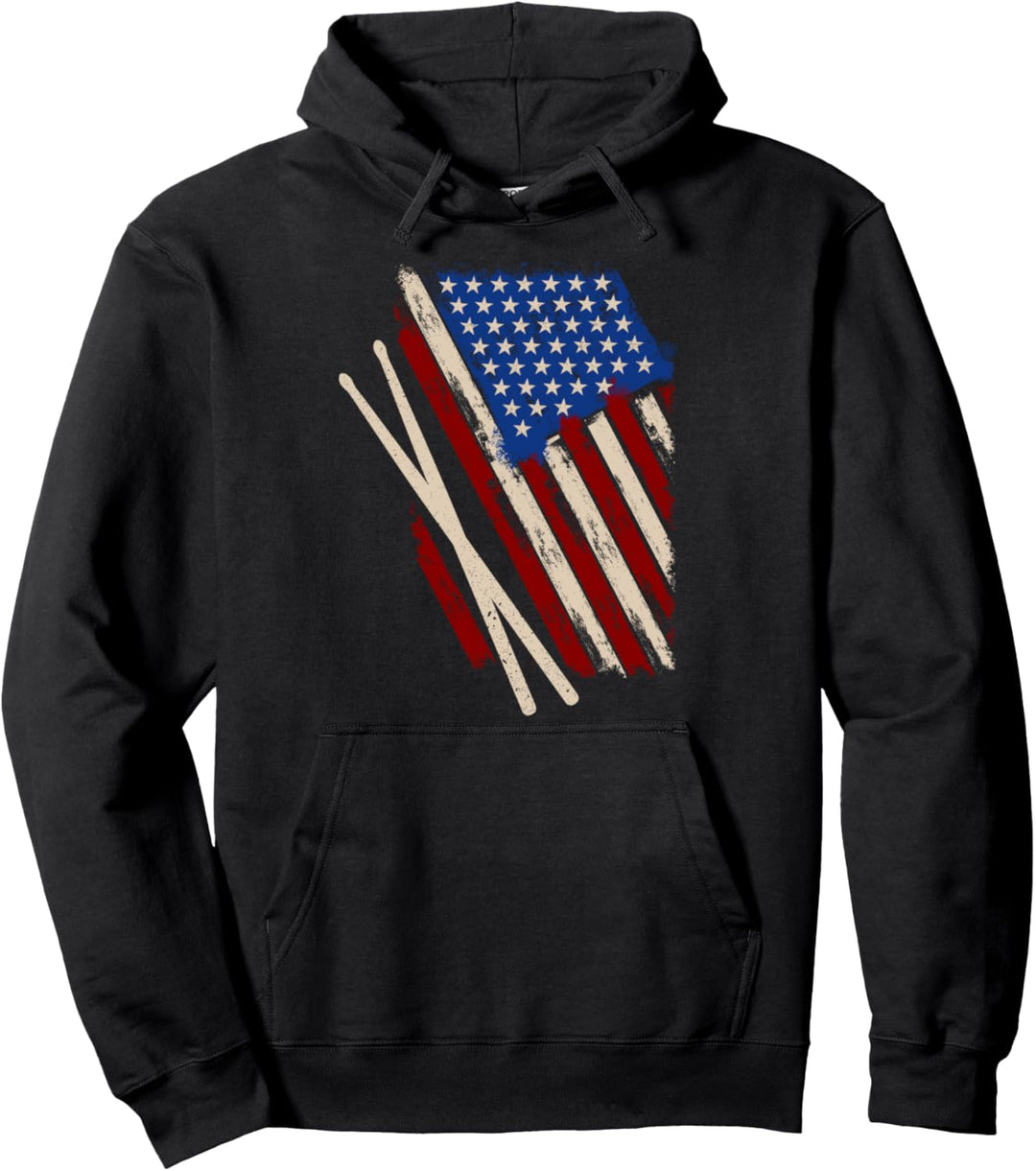 Rock Schlagzeuger Drumsticks USA Flagge Schlagzeug Pullover Hoodie