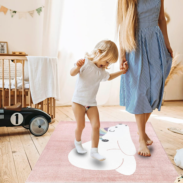 payé Teppich Kinderzimmer Läufer - Rosa - 80x150cm - Pastellfarben Spielteppich Kinderteppich Kurzfl