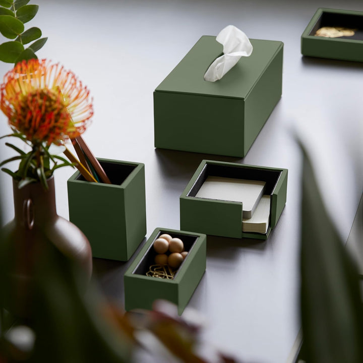 Eglooh - Minerva - Notizzettel Box Leder Grün - Zettelbox, Notizklotz, Zettelkasten für Schreibtisch