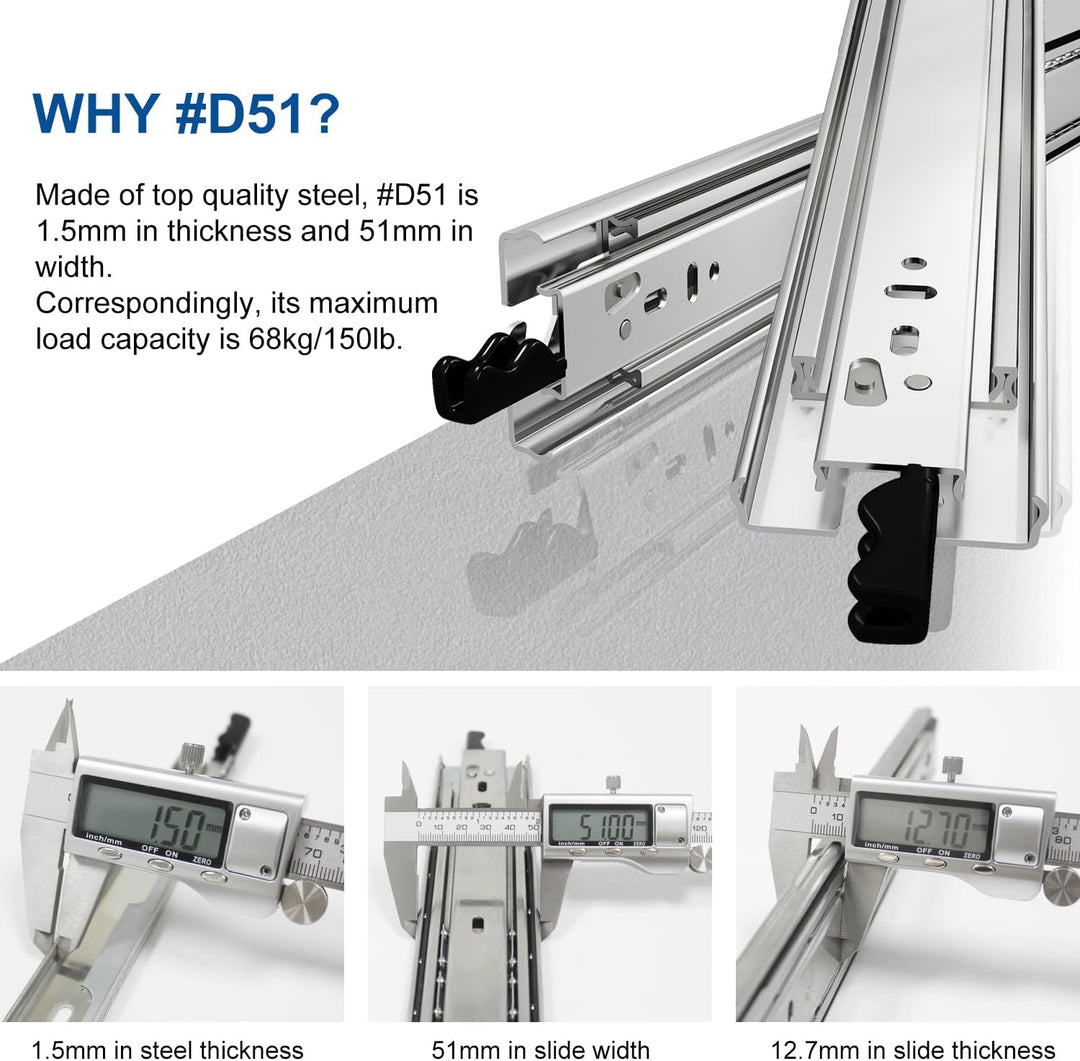 VADANIA Schubladenschienen mit Schloss 300mm, 68kg Tragfähigkeit Schwerlast Vollauszug-Kugellager Se