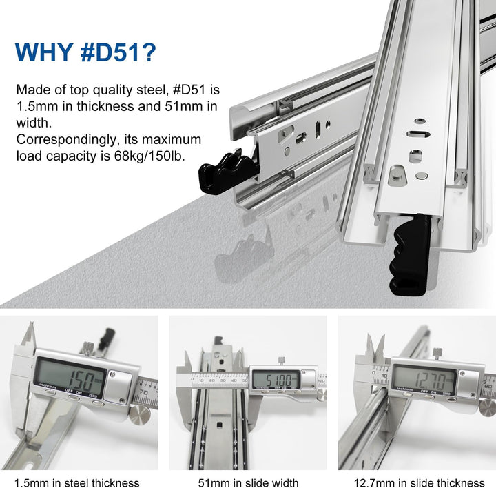 VADANIA Schubladenschienen mit Schloss 300mm, 68kg Tragfähigkeit Schwerlast Vollauszug-Kugellager Se